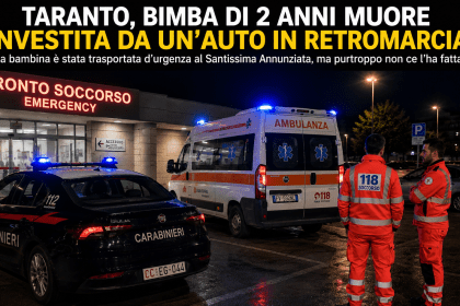 Ambulanza, carabinieri e soccorritori davanti al pronto soccorso dopo la tragedia della bambina investita a Taranto