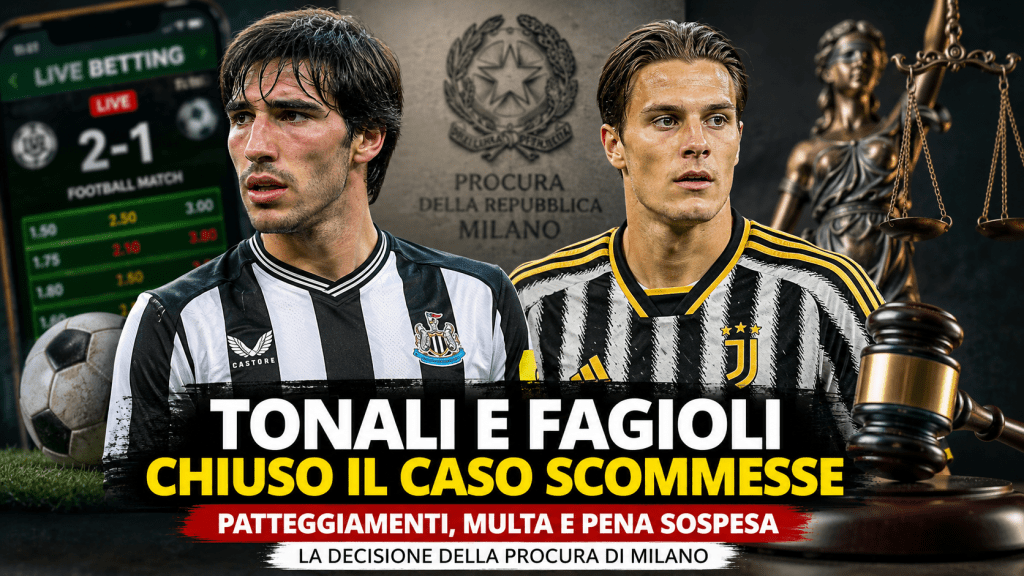 Tonali e Fagioli coinvolti nel caso scommesse illegali chiuso con patteggiamento e multa