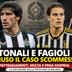 Tonali e Fagioli coinvolti nel caso scommesse illegali chiuso con patteggiamento e multa