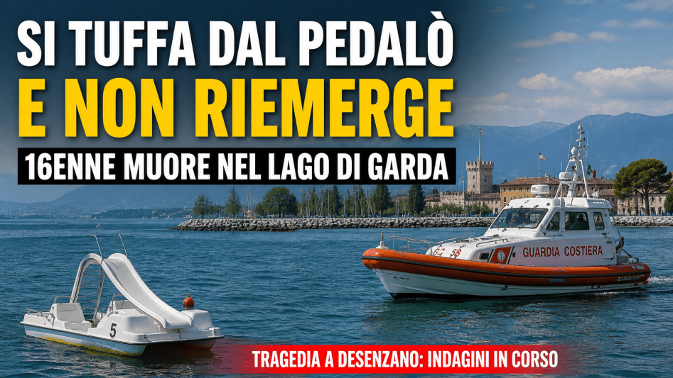 Pedalò e motovedetta della Guardia Costiera sul lago di Garda dopo la tragedia del 16enne a Desenzano