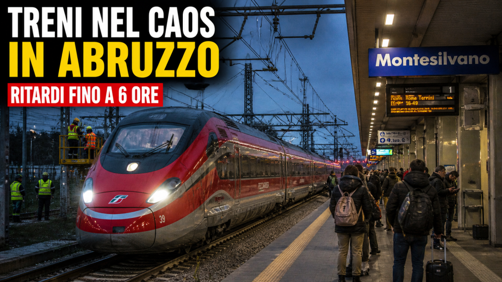 Frecciarossa fermo a Montesilvano con passeggeri in attesa per ritardi fino a 6 ore sulla linea ferroviaria in Abruzzo